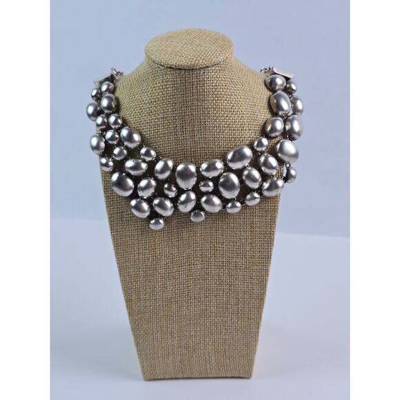 Vintage Large satin polish Sterling silver bead Bib necklace Choker Mexico 15.5" - Picture 12 of 15